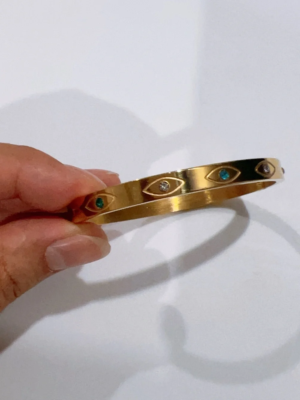 Gold Plated Evil eye Crystal Accent Bangle Bracelet - Women Jewelry